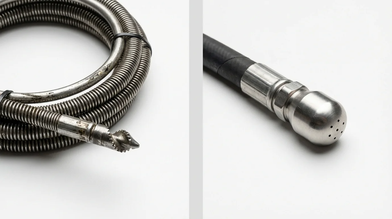 Drain snake cable and hydro jetting nozzle used for drain cleaning in Toquerville, UT